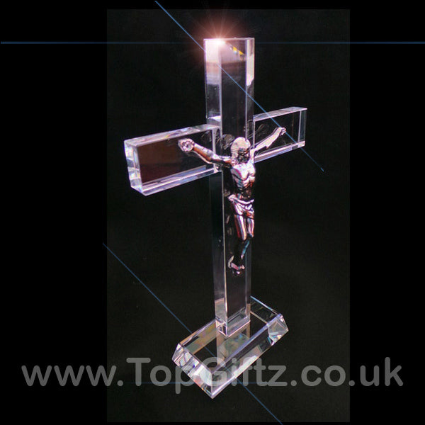 Plain Large Crystal Cut Clear Cross Crucifix Patriarchal - 18cm High - TopGiftz