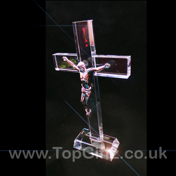 Plain Large Crystal Cut Clear Cross Crucifix Patriarchal - 18cm High - TopGiftz