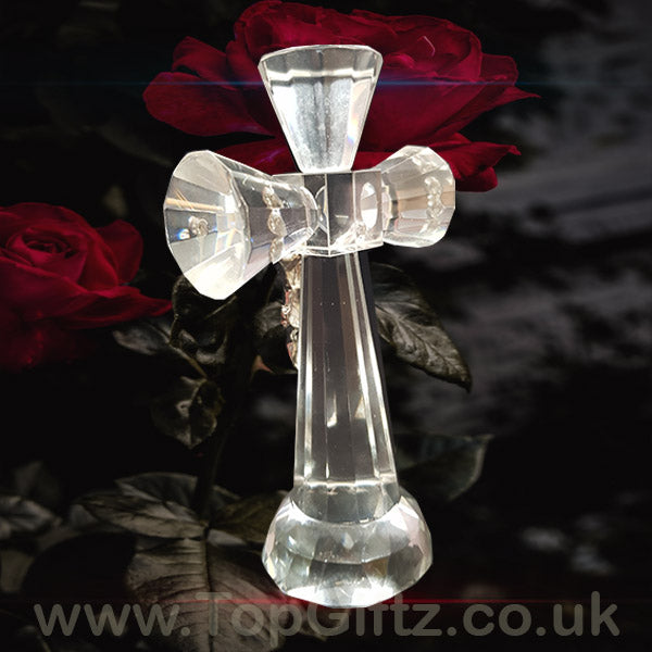 Clear Crystal Cut Glass Crucifix Cross Ornament - 14cm High - TopGiftz