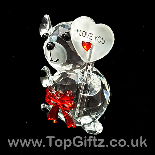 Teddy Bear I Love You Crystal Clear Ornament With A Placard - TopGiftz