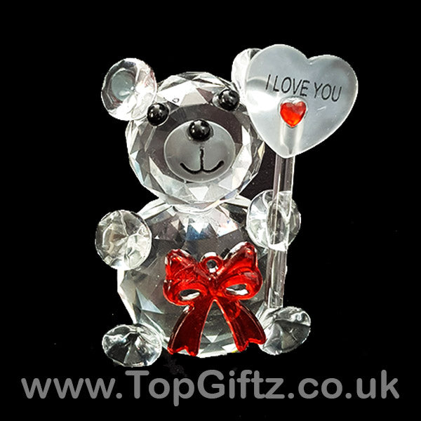 Teddy Bear I Love You Crystal Clear Ornament With A Placard - TopGiftz