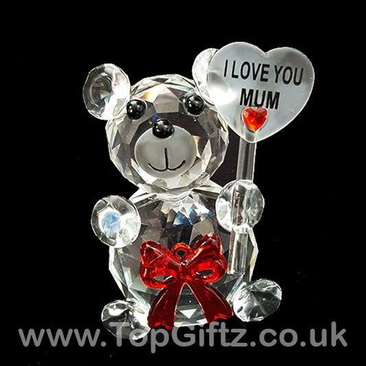 I Love You Mum Crystal Clear Teddy Bear Ornament With Placard - TopGiftz