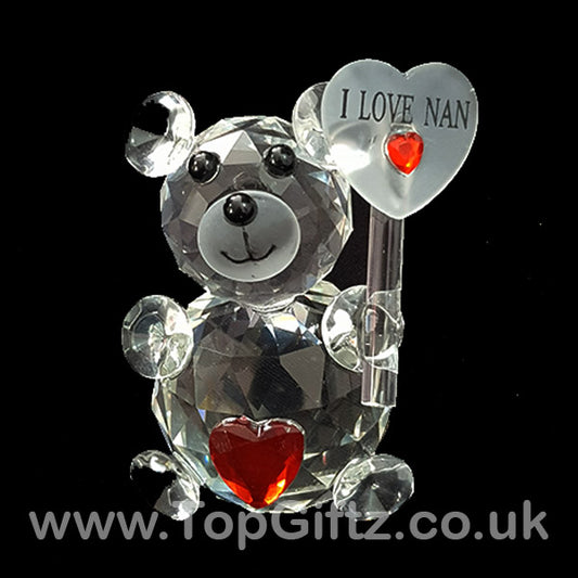 Teddy Bear I Love You Nan Crystal Clear Ornament With Placard - TopGiftz