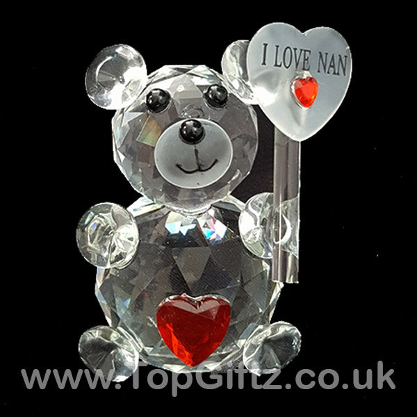 Teddy Bear I Love You Nan Crystal Clear Ornament With Placard - TopGiftz