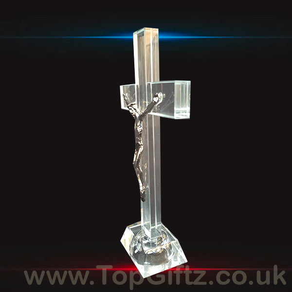 Crystal Clear Cross Crucifix With LED With Jesus - 17cm High - TopGiftz