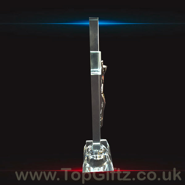 Crystal Clear Cross Crucifix With LED With Jesus - 17cm High - TopGiftz