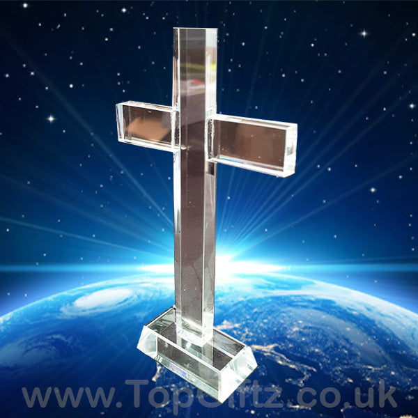 Crystal Clear Cut Glass Cross Crucifix No Figurine - 17cm H - TopGiftz