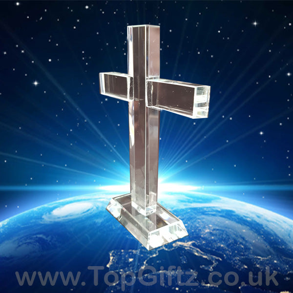 Crystal Clear Cut Glass Cross Crucifix No Figurine - 17cm H - TopGiftz