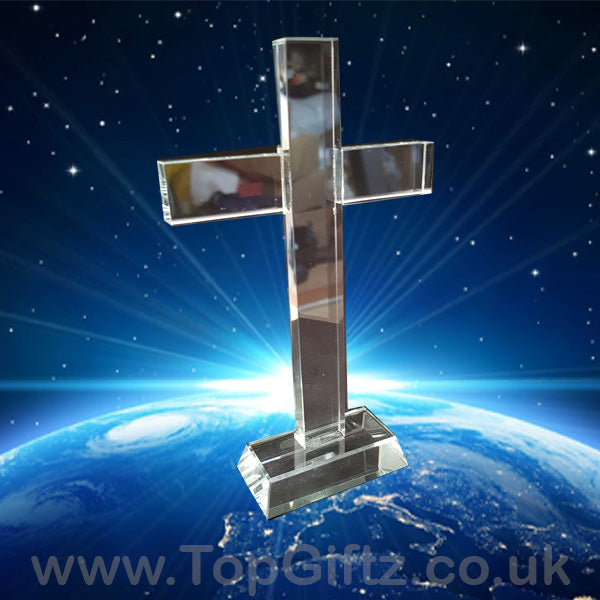 Crystal Clear Cut Glass Cross Crucifix No Figurine - 17cm H - TopGiftz