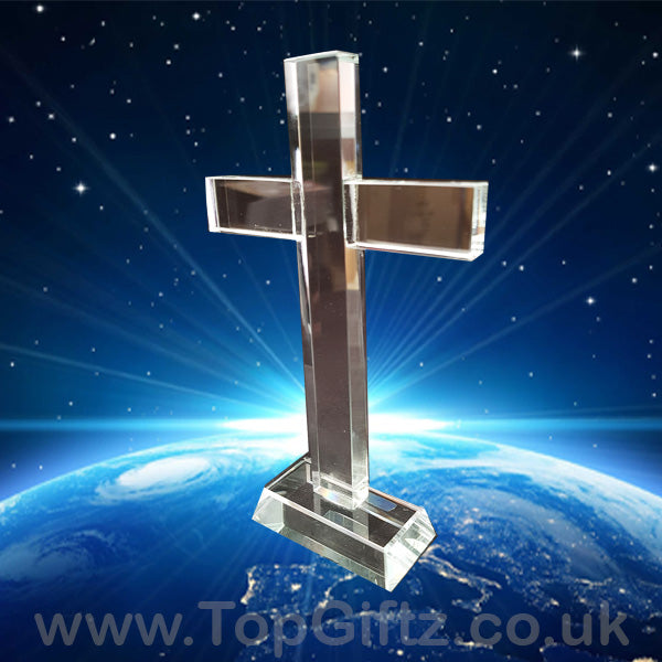 Crystal Clear Cut Glass Cross Crucifix No Figurine - 17cm H - TopGiftz