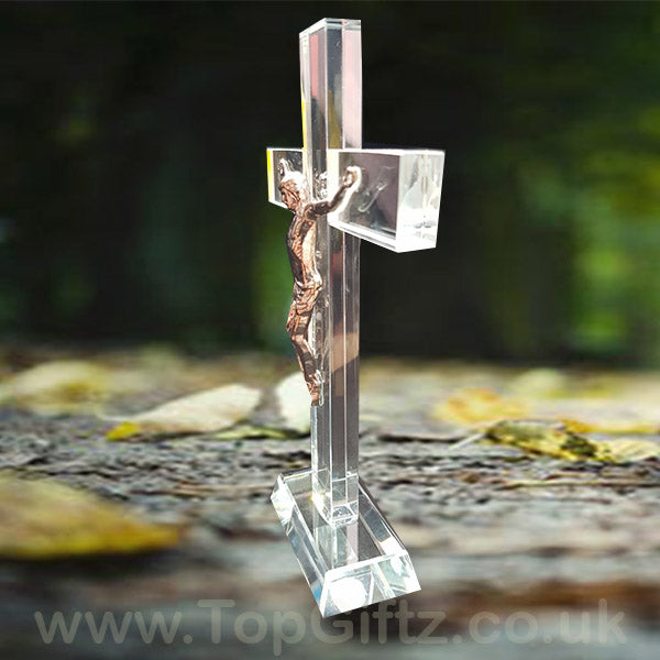 Crystal Clear Cross Crucifix Ornament Ichthys Figurine 17cm - TopGiftz