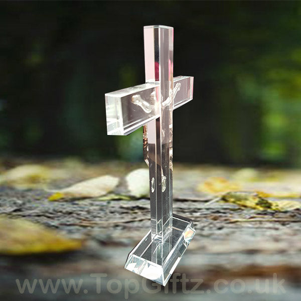 Crystal Clear Cross Crucifix Ornament Ichthys Figurine 17cm - TopGiftz