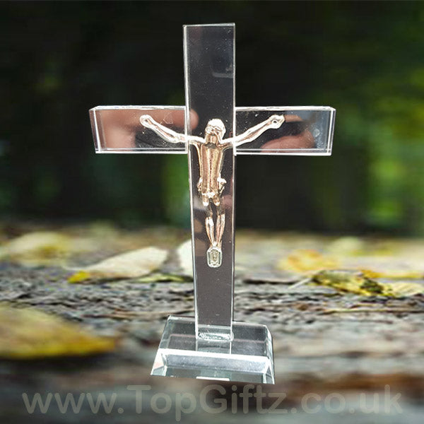 Crystal Clear Cross Crucifix Ornament Ichthys Figurine 17cm - TopGiftz