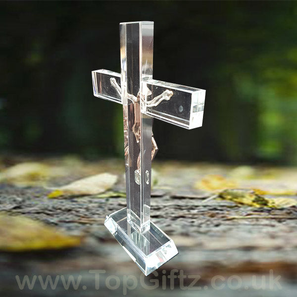 Crystal Clear Cross Crucifix Ornament Ichthys Figurine 17cm - TopGiftz