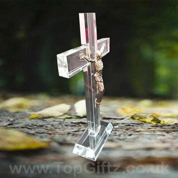 Crystal Clear Cross Crucifix Ornament Ichthys Figurine 17cm - TopGiftz