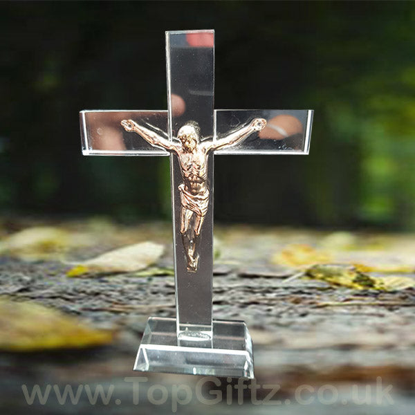 Crystal Clear Cross Crucifix Ornament Ichthys Figurine 17cm - TopGiftz