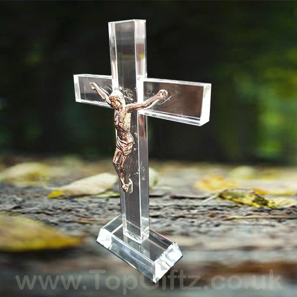 Crystal Clear Cross Crucifix Ornament Ichthys Figurine 17cm - TopGiftz