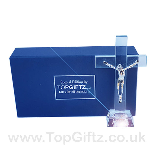 Crystal Clear Cross Crucifix With LED With Jesus - 17cm High - TopGiftz