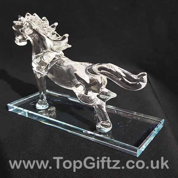 Crystal Clear Cut Glass Galloping Horse Ornament - 18cm High - TopGiftz
