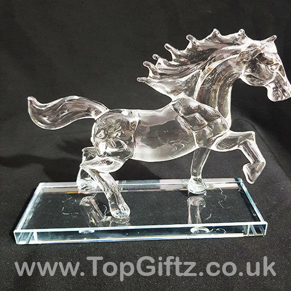 Crystal Clear Cut Glass Galloping Horse Ornament - 18cm High - TopGiftz