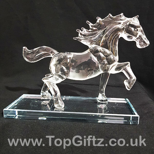 Crystal Clear Cut Glass Galloping Horse Ornament - 18cm High - TopGiftz