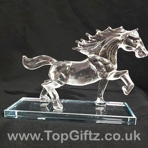 Crystal Clear Cut Glass Galloping Horse Ornament - 18cm High - TopGiftz
