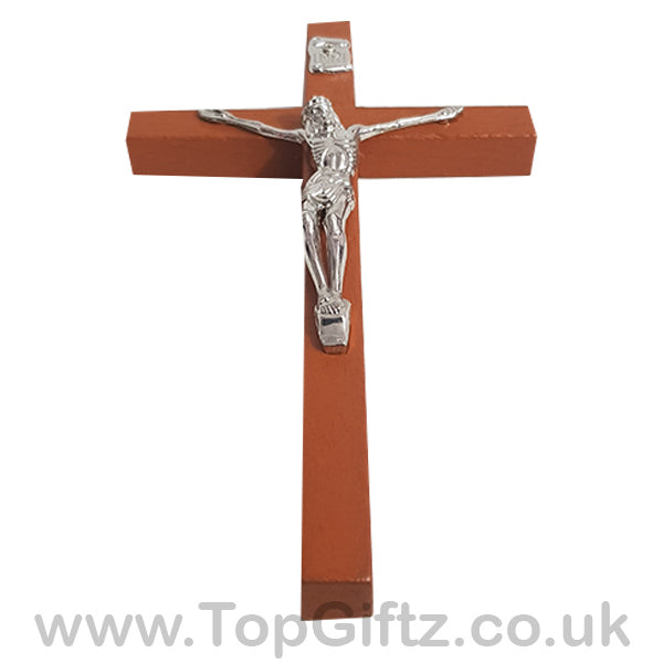 Wooden Hanging Mounted Crucifix Cross Ichthys Figurine 20cmH - TopGiftz