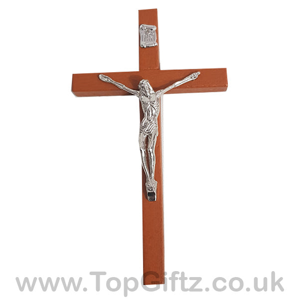 Wooden Hanging Mounted Crucifix Cross Ichthys Figurine 20cmH - TopGiftz