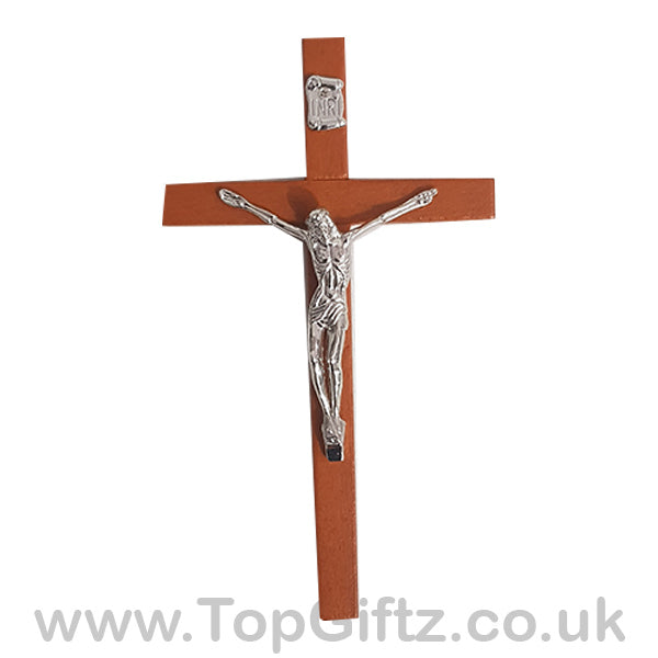 Wooden Hanging Mounted Crucifix Cross Ichthys Figurine 20cmH - TopGiftz