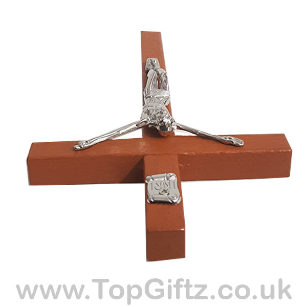 Wooden Hanging Mounted Crucifix Cross Ichthys Figurine 20cmH - TopGiftz