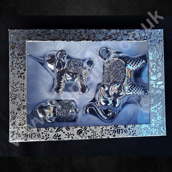 Silver Sparkle Trio Elephants Figurine Ornament_10