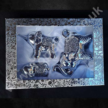 Silver Sparkle Trio Elephants Figurine Ornament_10