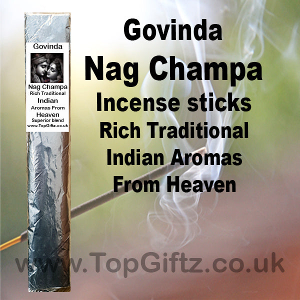 Govinda Nag Champa Incense sticks Rich Traditional Indian Aromas From Heaven TopGiftz.co.uk