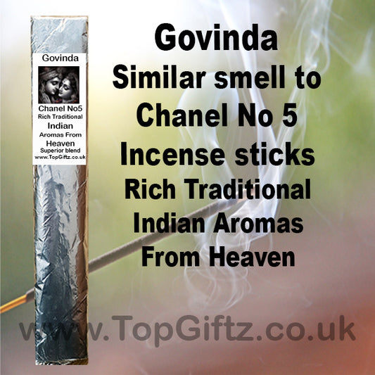 Govinda Similar smell to Chanel No 5 Incense sticks Rich Traditional Indian Aromas From Heaven TopGiftz.co.uk