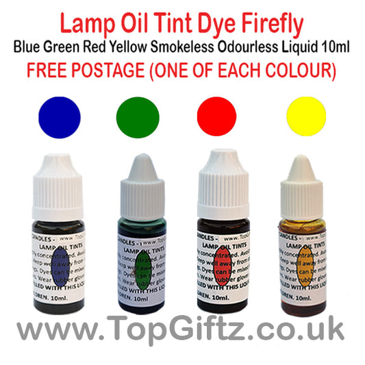 Lamp Oil Tint Dye Firefly Blue Green Red Yellow Liquid 10ml SET