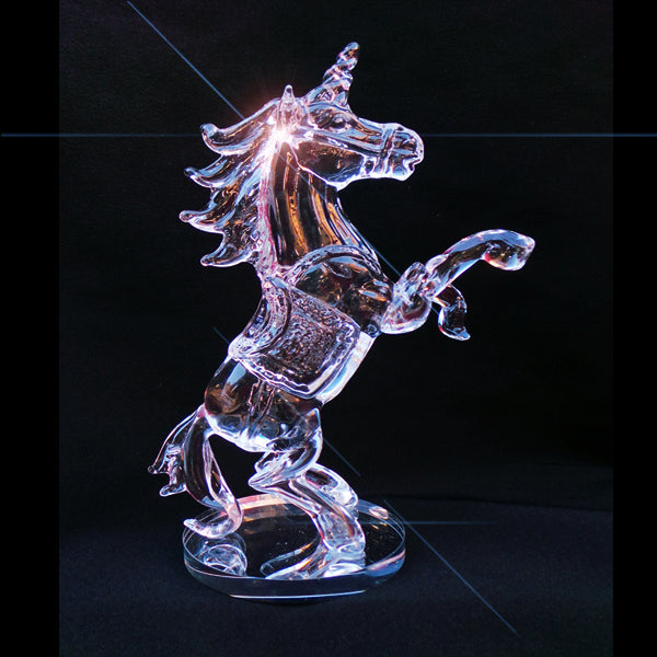 Unicorn Clear Crystal Glass Roaring Figurine Ornament 18cm High - TopGiftz