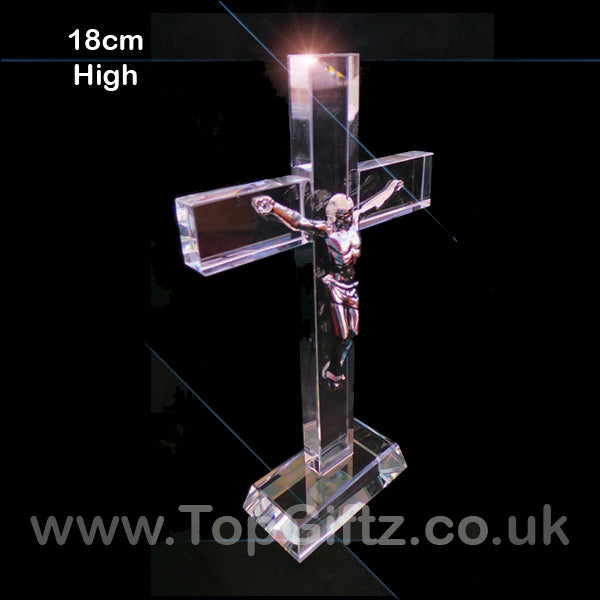 Plain Large Crystal Cut Clear Cross Crucifix Patriarchal - 18cm High - TopGiftz