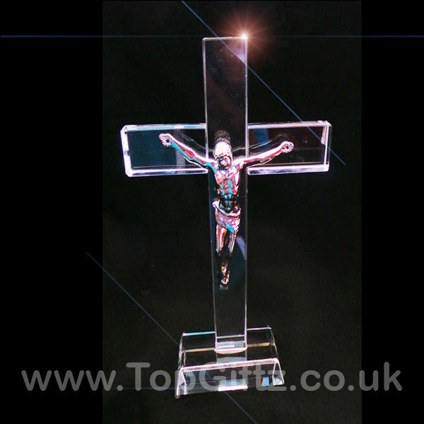 Plain Large Crystal Cut Clear Cross Crucifix Patriarchal - 18cm High - TopGiftz