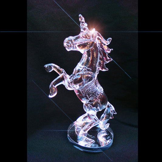 Unicorn Clear Crystal Glass Roaring Figurine Ornament 18cm High - TopGiftz