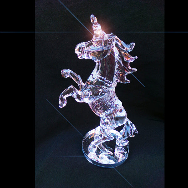 Unicorn Clear Crystal Glass Roaring Figurine Ornament 18cm High - TopGiftz
