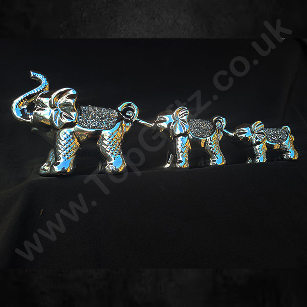 Silver Sparkle Trio Elephants Figurine Ornament