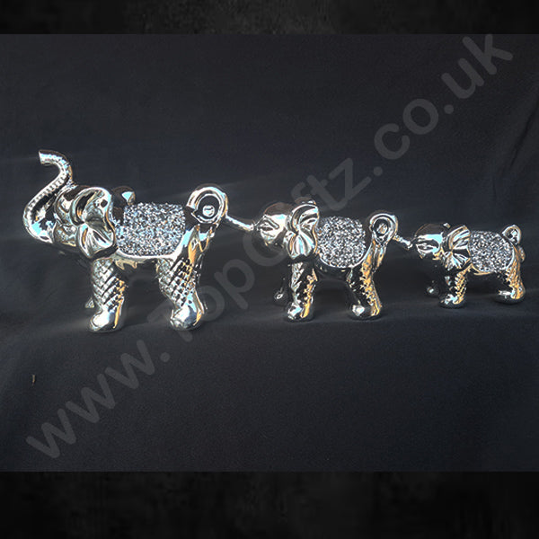 Silver Sparkle Trio Elephants Figurine Ornament_1
