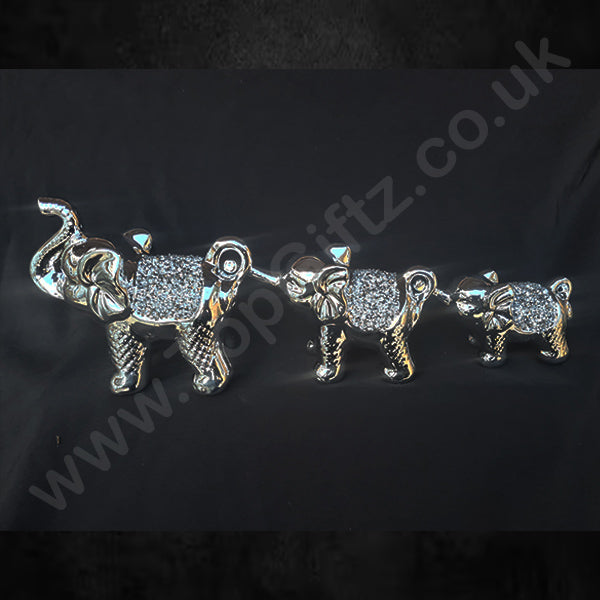Silver Sparkle Trio Elephants Figurine Ornament_2
