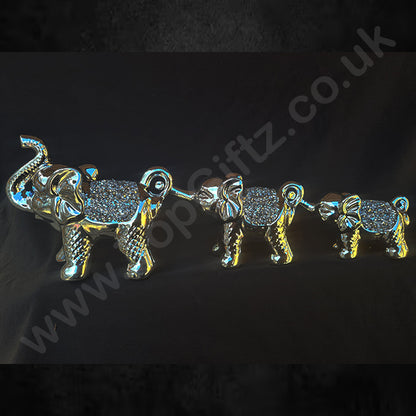 Silver Sparkle Trio Elephants Figurine Ornament_5