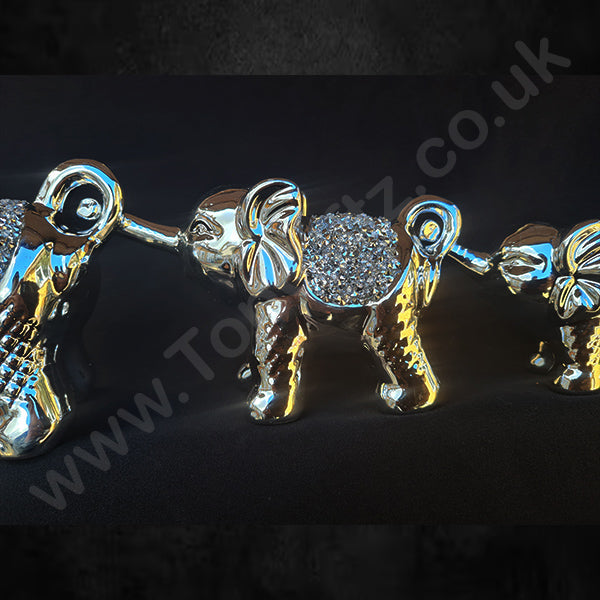 Silver Sparkle Trio Elephants Figurine Ornament_7