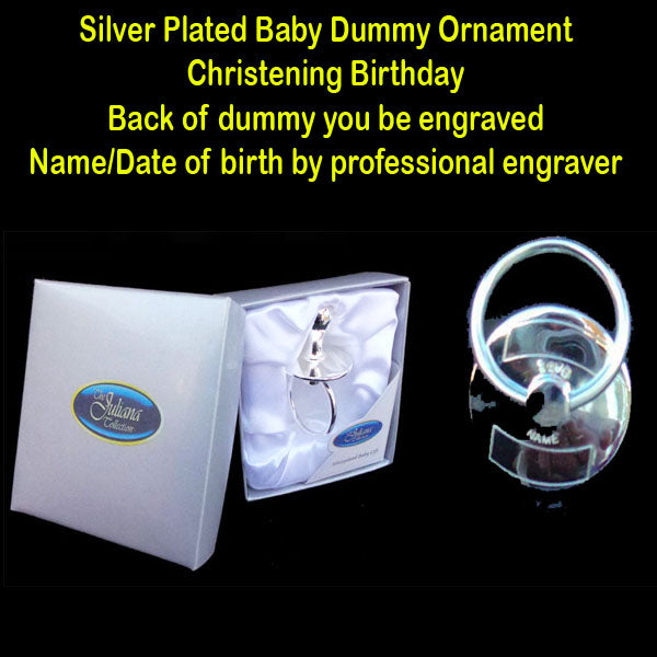 Silver Plated Baby Dummy Ornament Christening Birthday - TopGiftz