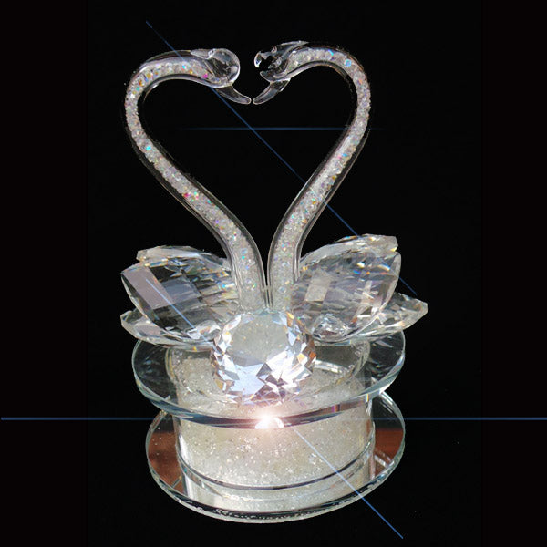 Pair of Swan Clear Crystal Heart Shape Ornament 13cm - TopGiftz
