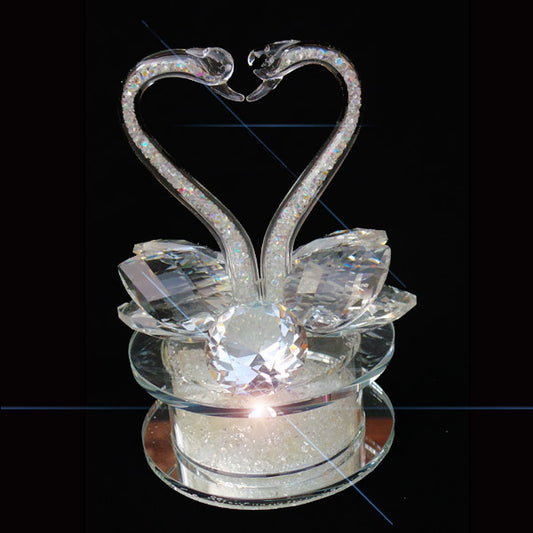 Pair of Swan Clear Crystal Heart Shape Ornament 13cm - TopGiftz