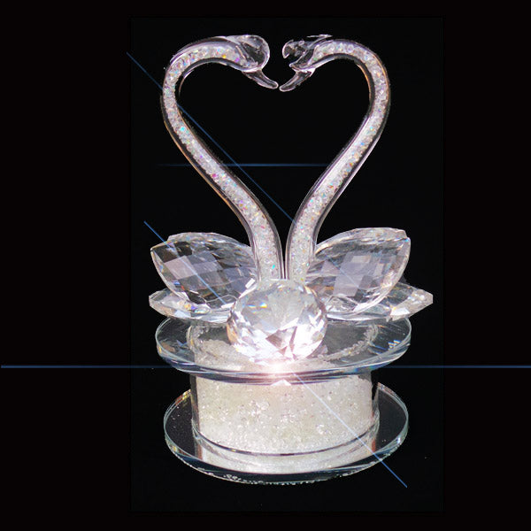 Pair of Swan Clear Crystal Heart Shape Ornament 13cm - TopGiftz