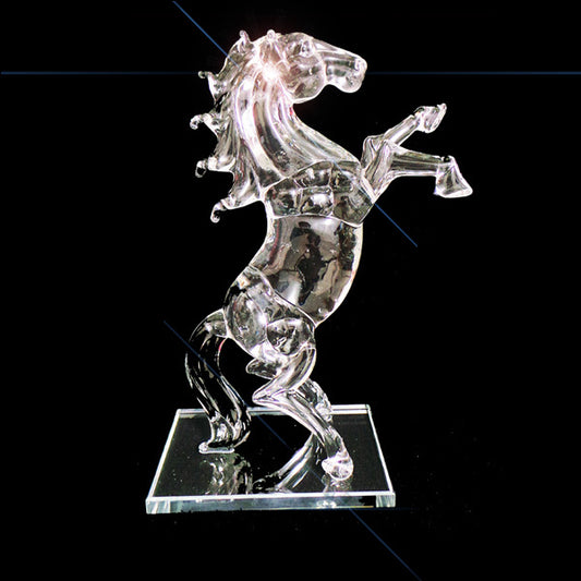 Crystal Clear Glass Roaring Horse Ornament Rectangular Base - TopGiftz